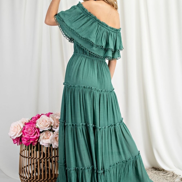 OFF THE SHOULDER RUFF MAXI DRESS - Picture 6 of 12